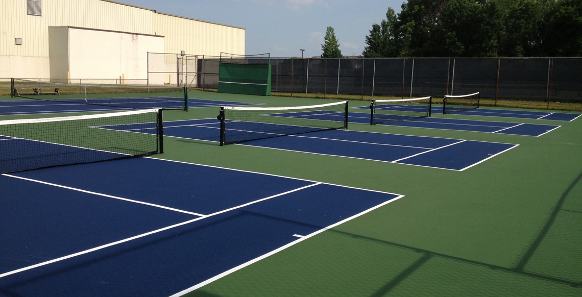 blue pickelball court surface